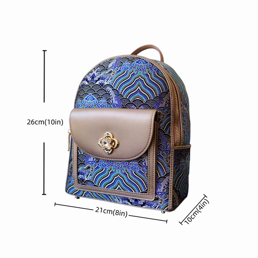 Seawater River Cliff Pattern Backpack Intangible Cultural Heritage Yunjin Zipper New Chinese Style Women's National Style Casual Bag
