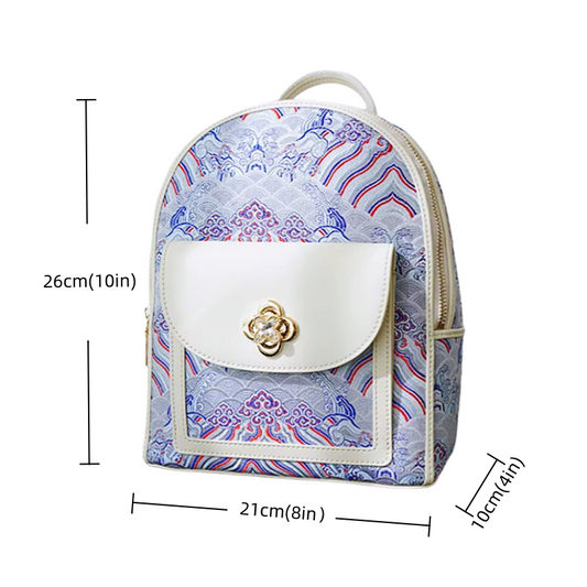 Champagne-colored seawater river cliff pattern backpack intangible cultural heritage brocade zipper new Chinese style women's national style casual bag