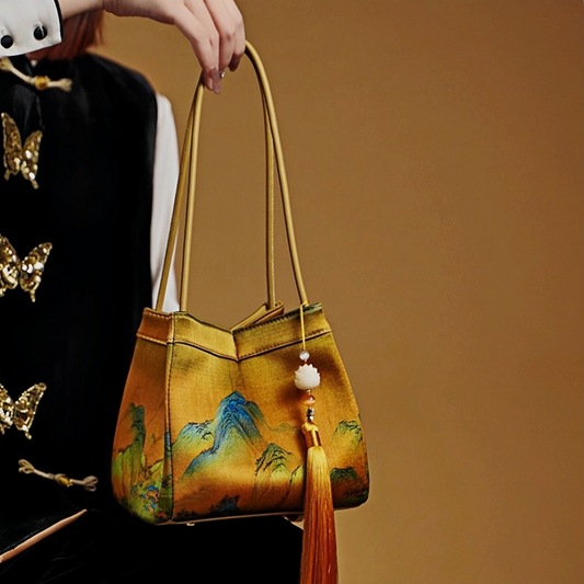 New Chinese style mulberry silk A Thousand Miles of Rivers and Mountains handbag