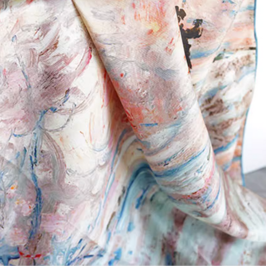 "Snow" Monet Oil Painting Series Double-sided Different Color Printed Twill Silk Large Square Scarf Women's Winter Mulberry Silk Scarf