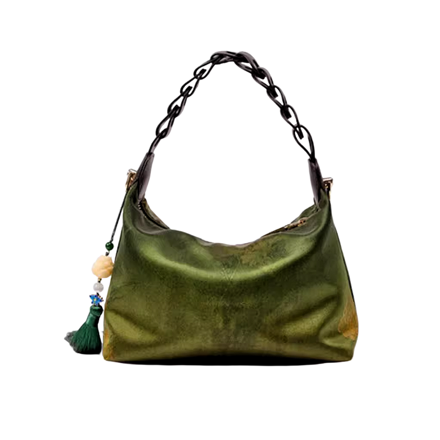 Intangible Heritage Xiangyunsha Silk Print Green Cuiwei New Chinese Style Crossbody Handbag for Women