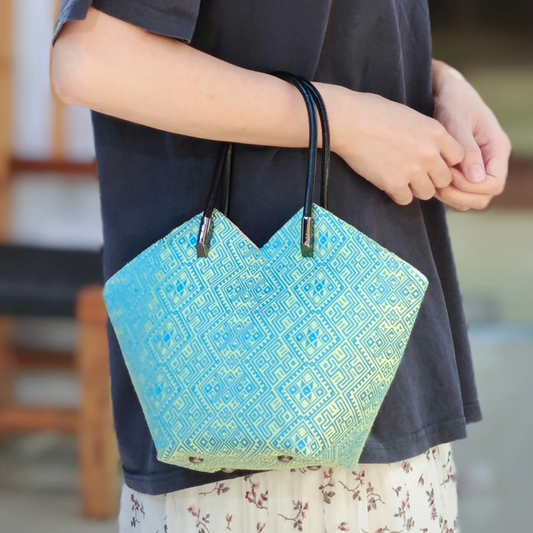 Zhuang Brocade Pattern Green Double Swallow Butterfly Handbag