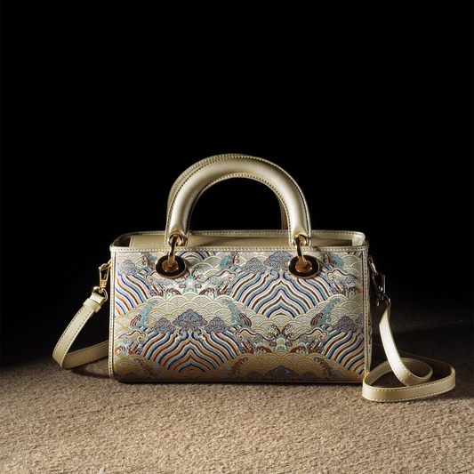 New Chinese style seawater river cliff cowhide handbag 2025 new large national style brocade commuter messenger women's bag