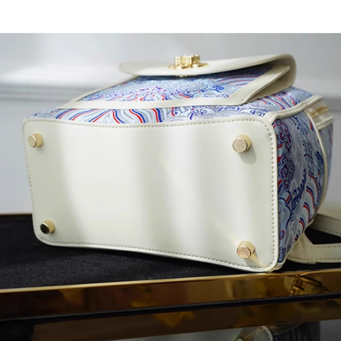 Champagne-colored seawater river cliff pattern backpack intangible cultural heritage brocade zipper new Chinese style women's national style casual bag