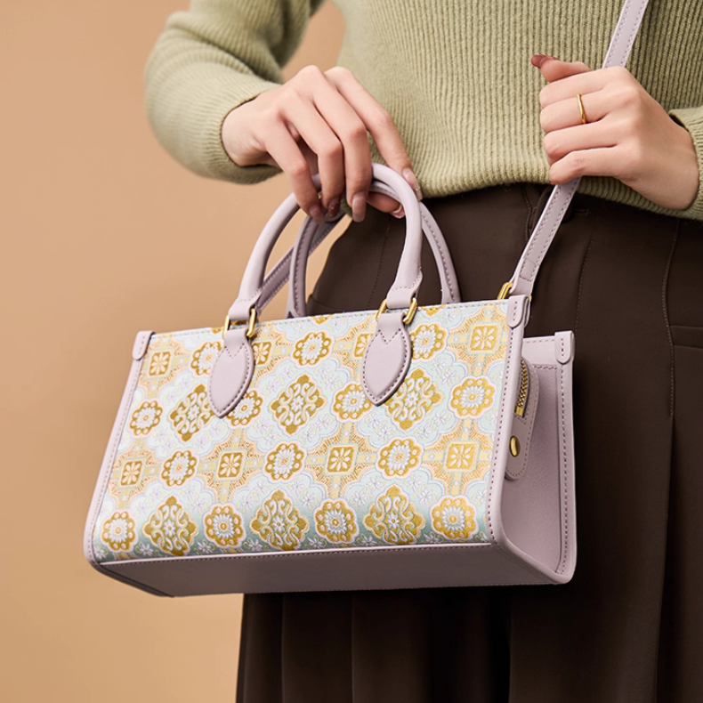 Intangible Cultural Heritage Gold Weaving Song Brocade Handbag Lanjin Sihe Ruyi Pattern Bag New Chinese Style Shoulder Bag for Women