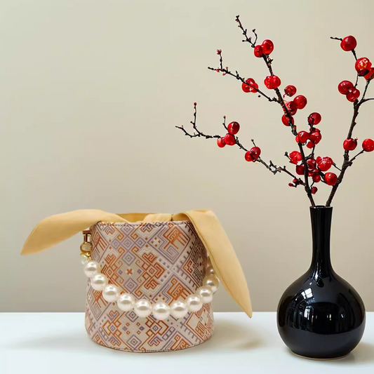 Guangxi Zhuang Brocade Rabbit Ear Pearl Bucket Bag Cute Handbag Crossbody Bag