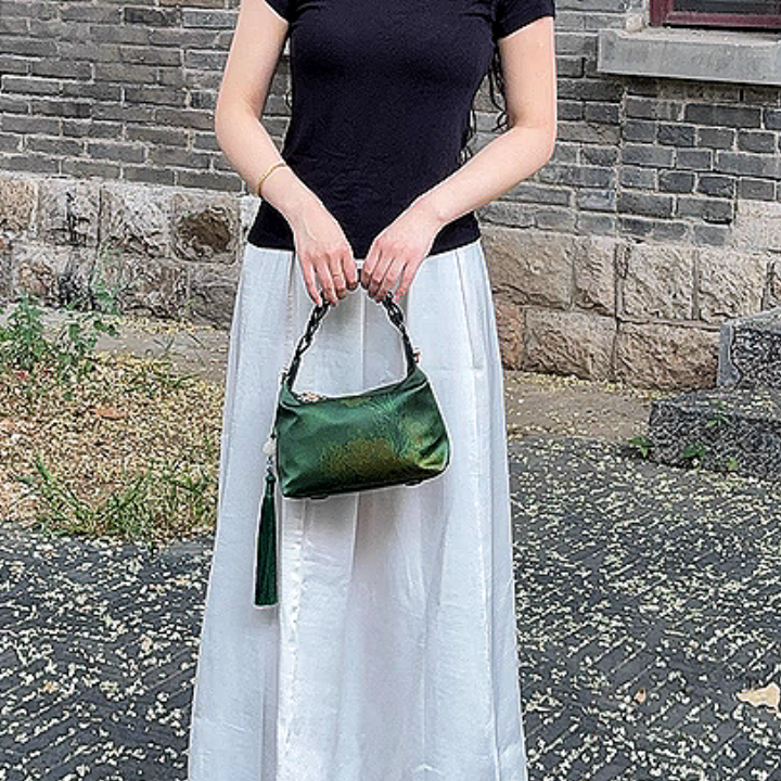 Intangible Heritage Xiangyunsha Silk Print Green Cuiwei New Chinese Style Crossbody Handbag for Women