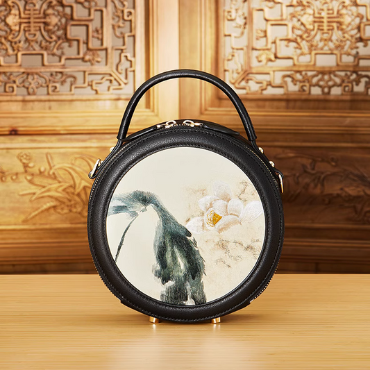 Handmade Suzhou embroidery ink fragrance lotus shadow new Chinese style one-shoulder crossbody handbag small round bag for women