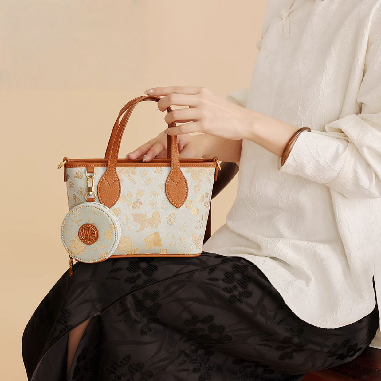 Intangible Cultural Heritage Song Dynasty Brocade Embroidered Flower Tote Bag