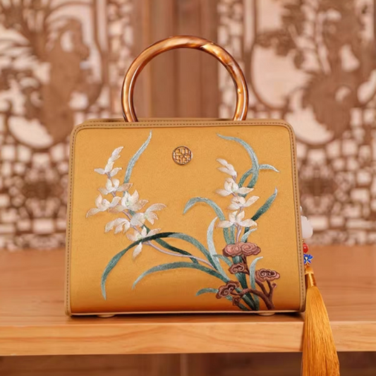 Patrimonio cultural inmaterial hecho a mano Suzhou bordado Zhilan Yushu nuevo estilo chino bolso bandolera de un solo hombro pequeño bolso cuadrado para mujeres