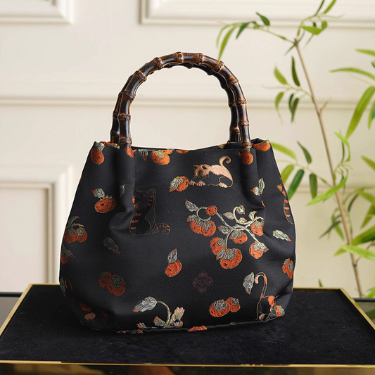 Songjin silk persimmon cat bamboo handbag