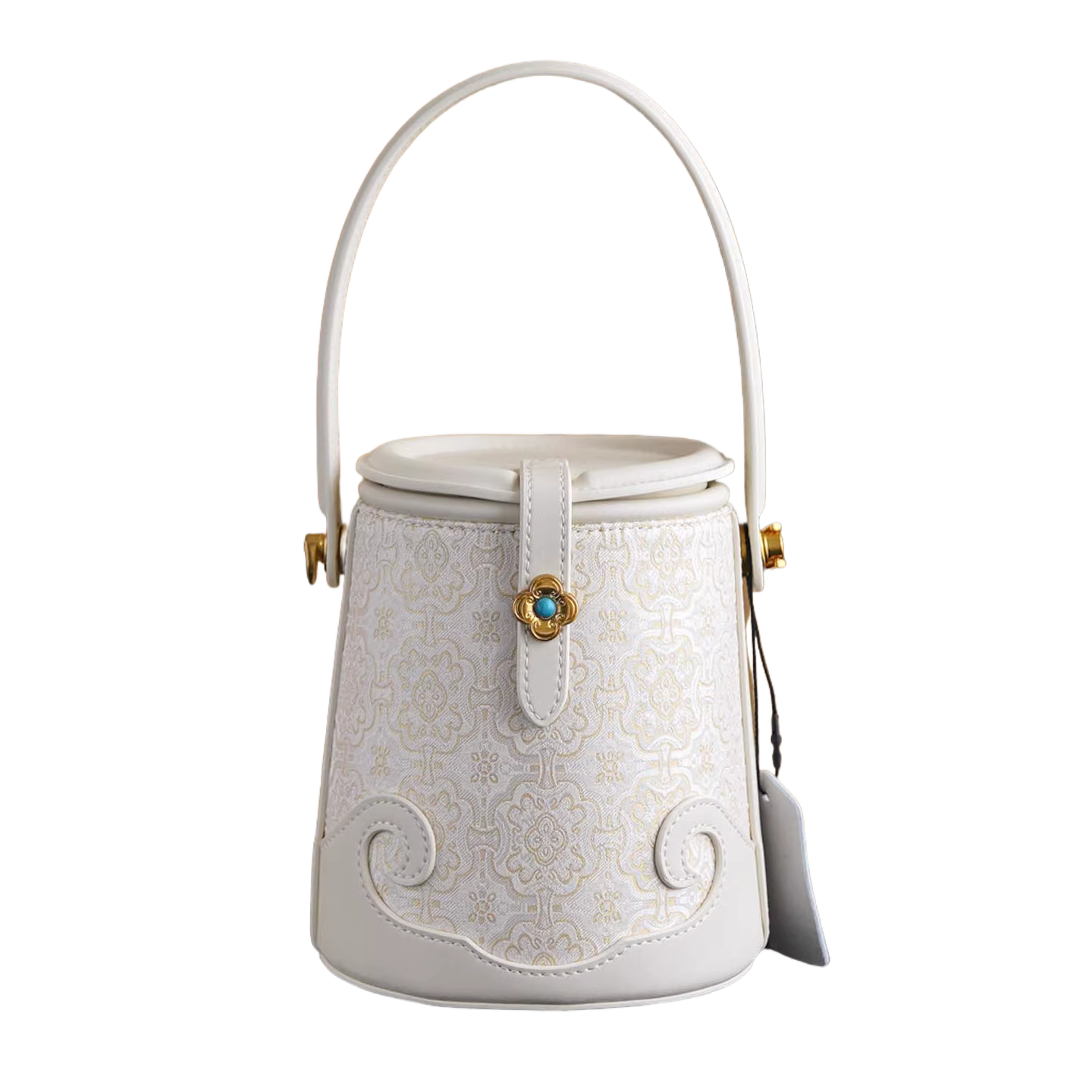 Intangible Cultural Heritage Song Brocade Silk Flower and Butterfly Bucket Bag Genuine Leather Hand Tote Shoulder Bag