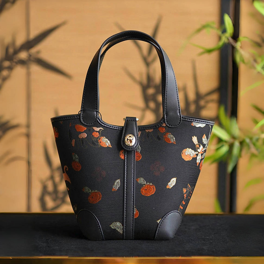 Cat Persimmon Intangible Cultural Heritage Song Brocade Silk Lock Shoulder Handbag