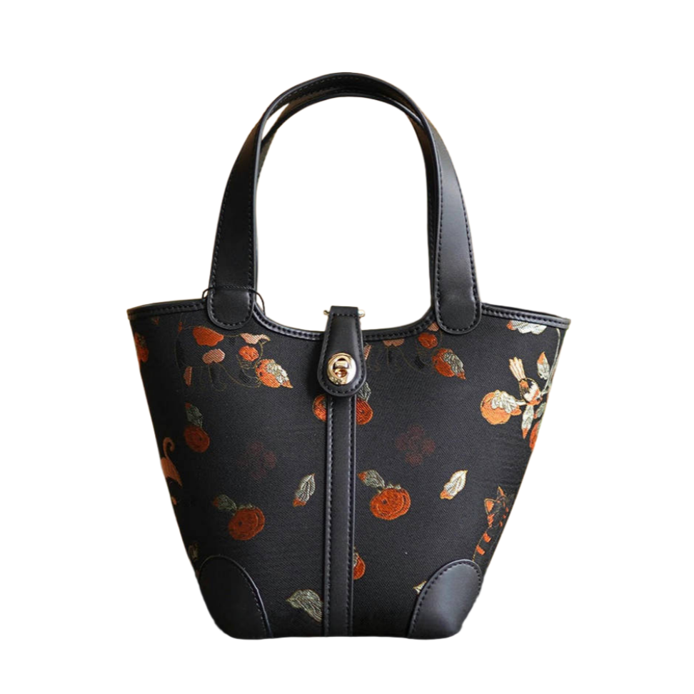 Cat Persimmon Intangible Cultural Heritage Song Brocade Silk Lock Shoulder Handbag