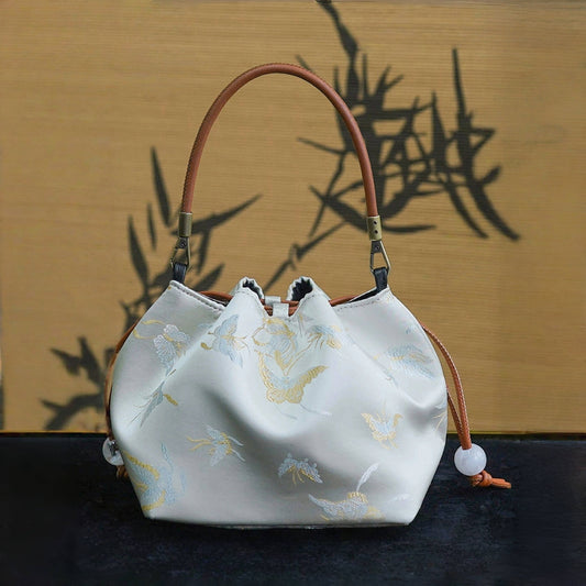 Songjin white retro hand-held crossbody mobile phone bucket bag