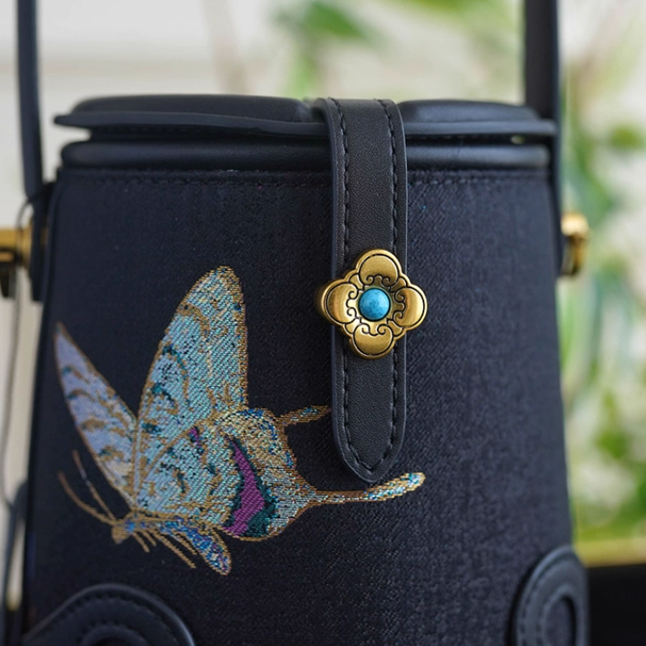 Intangible Cultural Heritage Song Brocade Linglian Playing Butterfly Bucket Bag Silk Single Shoulder Handbag