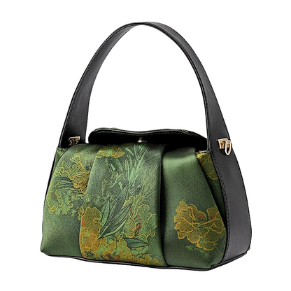 Intangible Heritage Xiangyunsha Printed Green Cuiwei Mulberry Silk New Chinese Style Handbag Crossbody Bag for Women