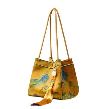 New Chinese style mulberry silk A Thousand Miles of Rivers and Mountains handbag