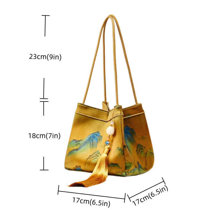 New Chinese style mulberry silk A Thousand Miles of Rivers and Mountains handbag