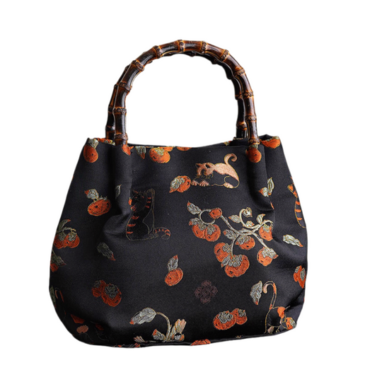 Songjin silk persimmon cat bamboo handbag