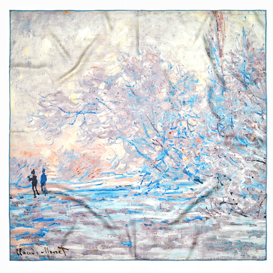 "Snow" Monet Oil Painting Series Double-sided Different Color Printed Twill Silk Large Square Scarf Women's Winter Mulberry Silk Scarf