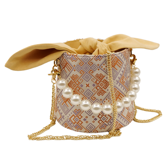 Guangxi Zhuang Brocade Rabbit Ear Pearl Bucket Bag Cute Handbag Crossbody Bag