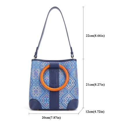 Zhuang brocade ring bag all-match high-end new Chinese style hand-held shoulder bag genuine leather women's bag