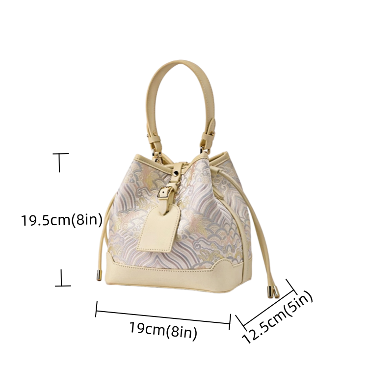 New Chinese style river cliff sea water pattern brocade jacquard bucket bag