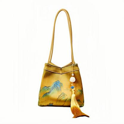 New Chinese style mulberry silk A Thousand Miles of Rivers and Mountains handbag