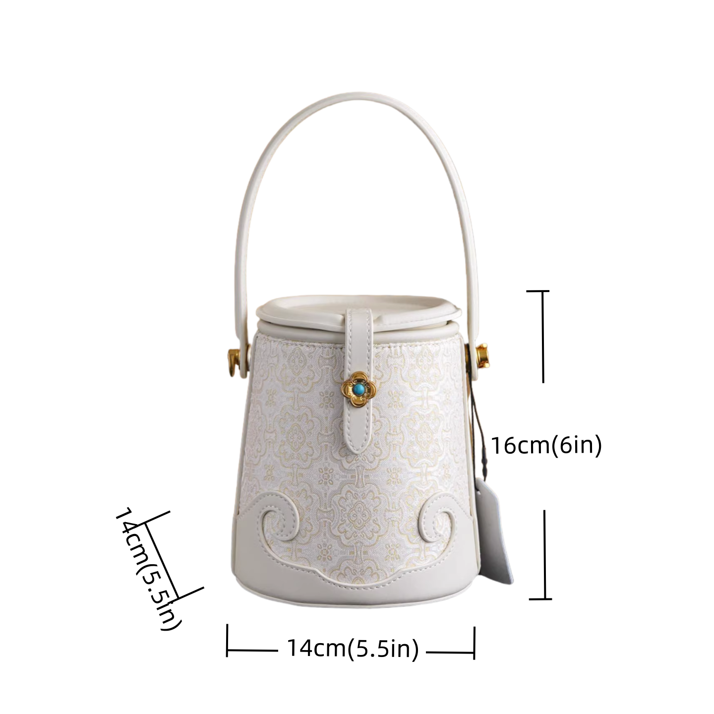 Intangible Cultural Heritage Song Brocade Silk Flower and Butterfly Bucket Bag Genuine Leather Hand Tote Shoulder Bag