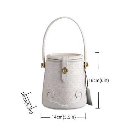 Intangible Cultural Heritage Song Brocade Silk Flower and Butterfly Bucket Bag Genuine Leather Hand Tote Shoulder Bag
