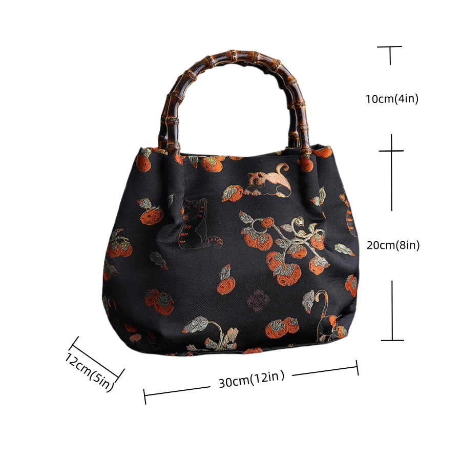 Songjin silk persimmon cat bamboo handbag