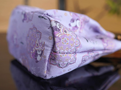 Songjin Silk Purple Panda Lion Dance Bamboo Handbag