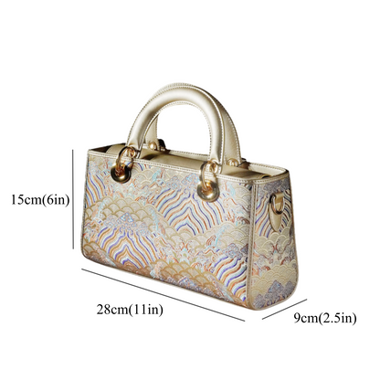 New Chinese style seawater river cliff cowhide handbag 2025 new large national style brocade commuter messenger women's bag