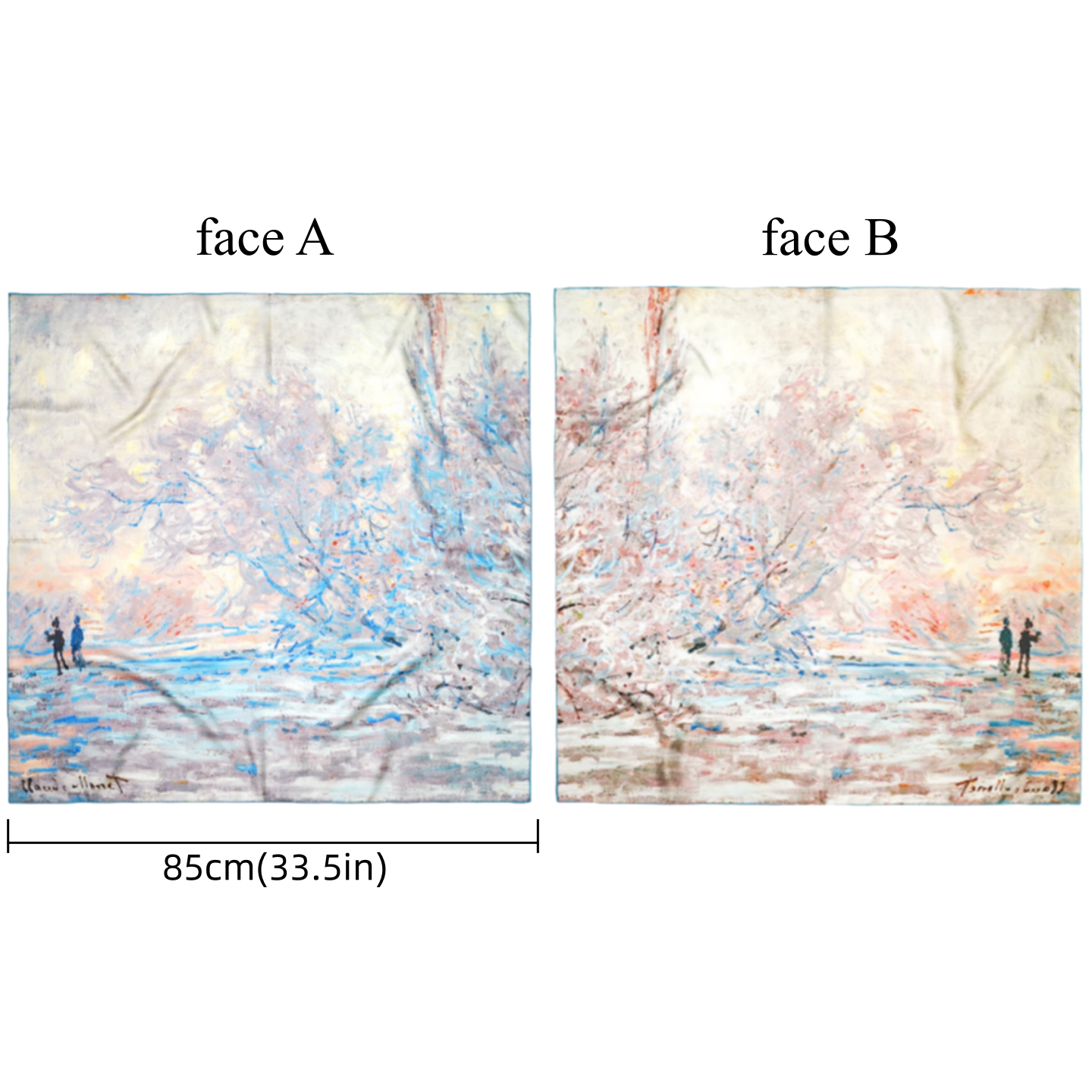 "Snow" Monet Oil Painting Series Double-sided Different Color Printed Twill Silk Large Square Scarf Women's Winter Mulberry Silk Scarf