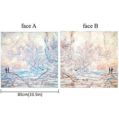 "Snow" Monet Oil Painting Series Double-sided Different Color Printed Twill Silk Large Square Scarf Women's Winter Mulberry Silk Scarf