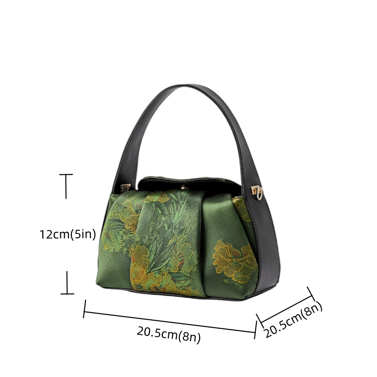 Intangible Heritage Xiangyunsha Printed Green Cuiwei Mulberry Silk New Chinese Style Handbag Crossbody Bag for Women