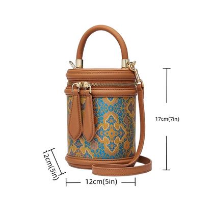 Songjin Sihe Ruyi New Chinese Style Brown Handheld Crossbody Bucket Bag