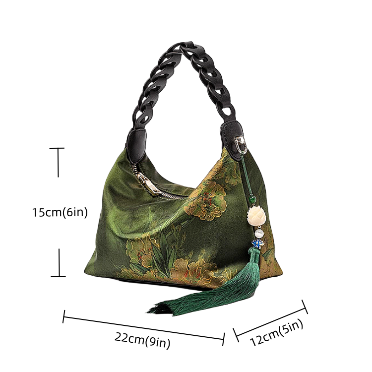 Intangible Heritage Xiangyunsha Silk Print Green Cuiwei New Chinese Style Crossbody Handbag for Women