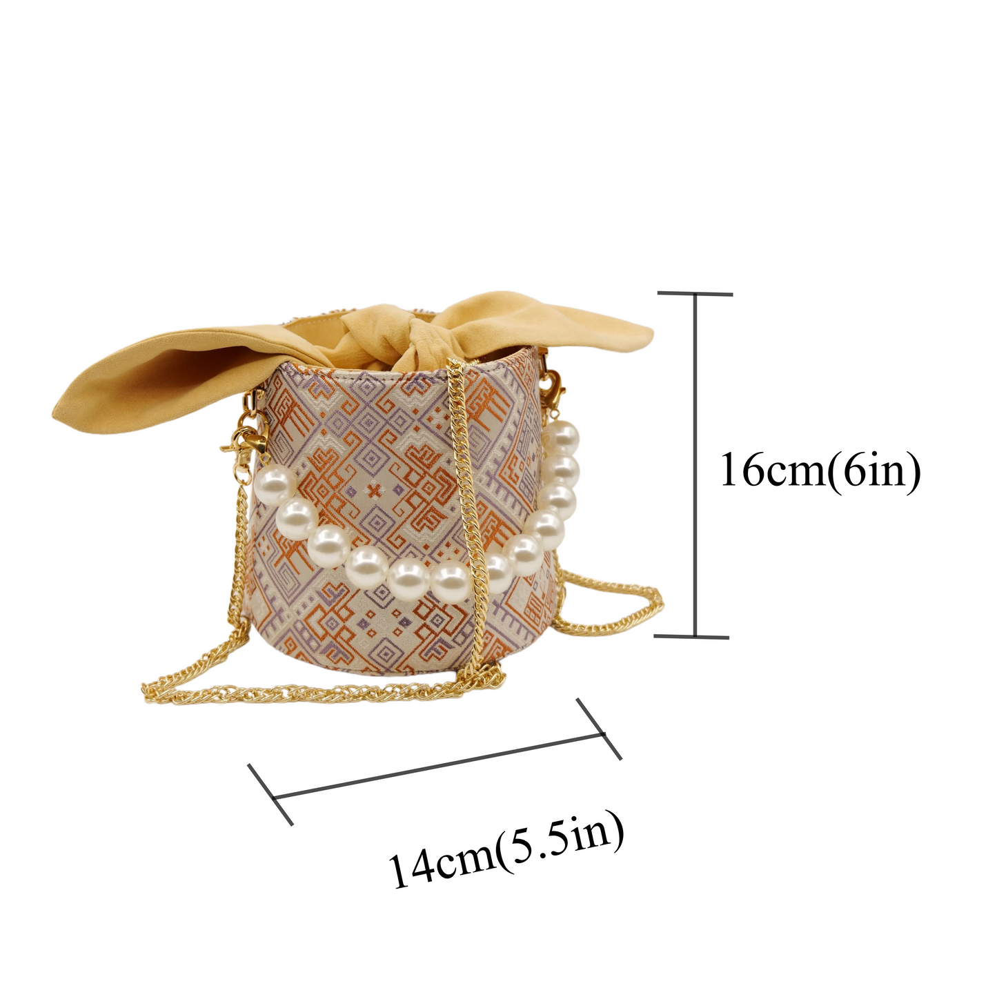 Guangxi Zhuang Brocade Rabbit Ear Pearl Bucket Bag Cute Handbag Crossbody Bag