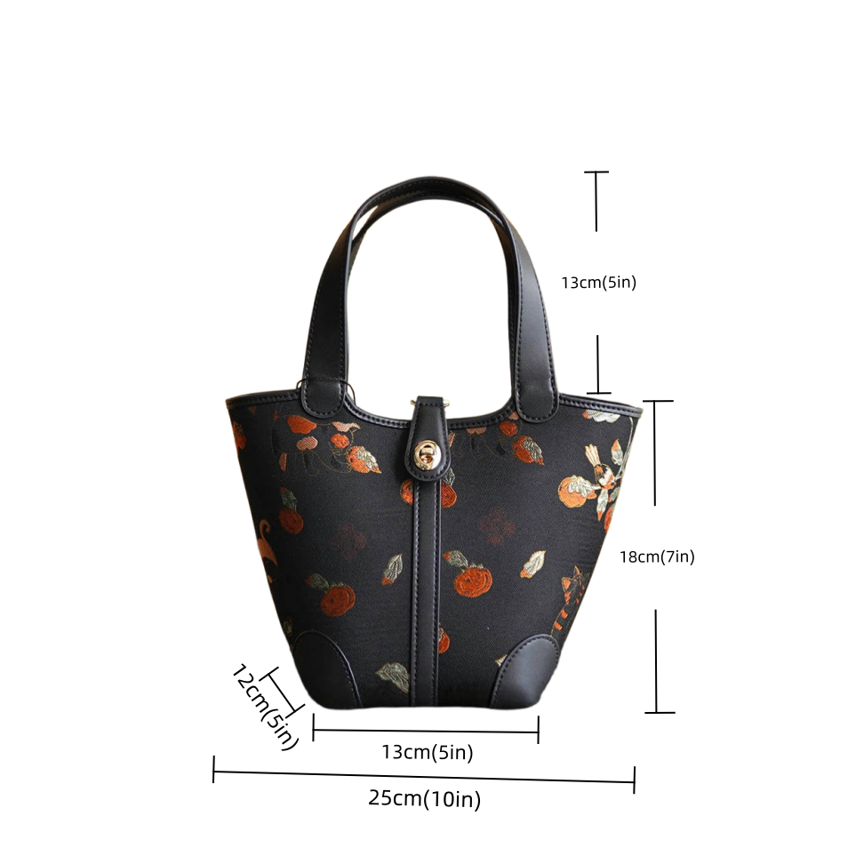 Cat Persimmon Intangible Cultural Heritage Song Brocade Silk Lock Shoulder Handbag