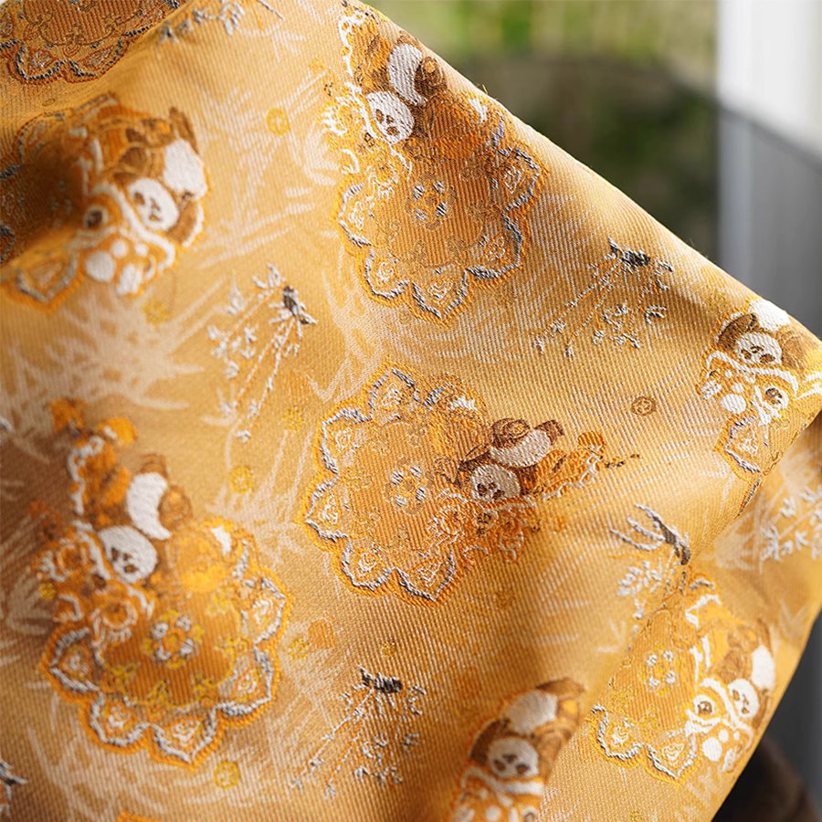 Song Brocade Yellow Panda Lion Dance Bamboo Handbag