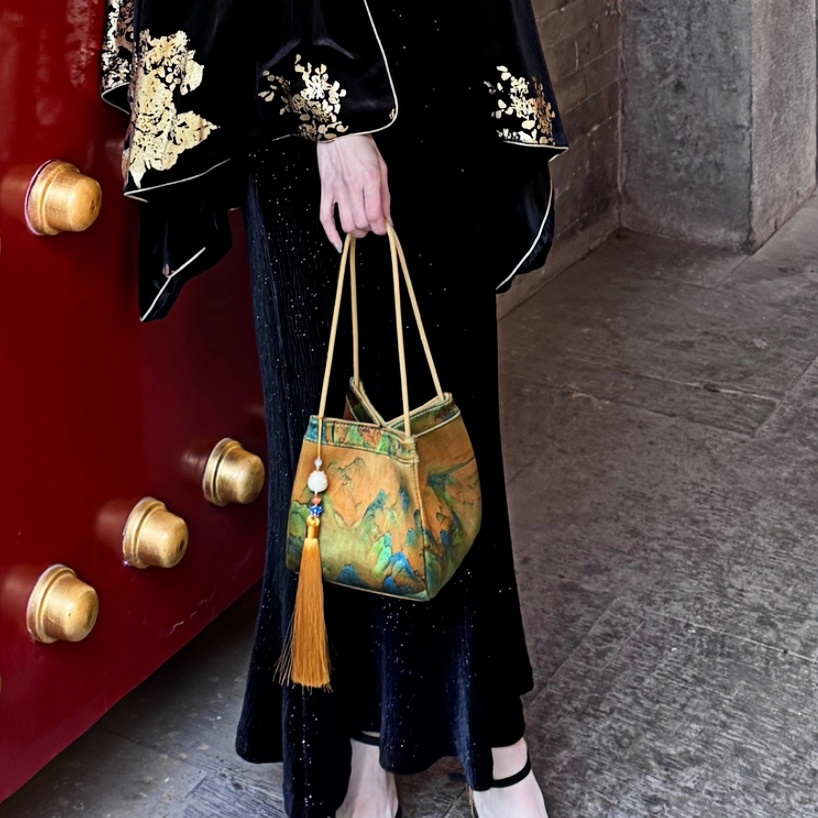 New Chinese style mulberry silk A Thousand Miles of Rivers and Mountains handbag