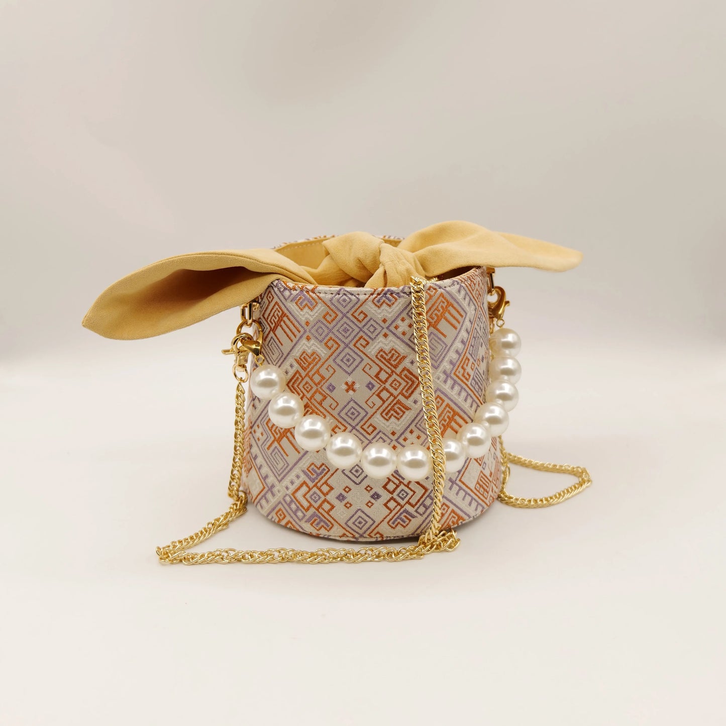 Guangxi Zhuang Brocade Rabbit Ear Pearl Bucket Bag Cute Handbag Crossbody Bag