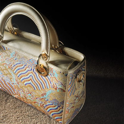 New Chinese style seawater river cliff cowhide handbag 2025 new large national style brocade commuter messenger women's bag