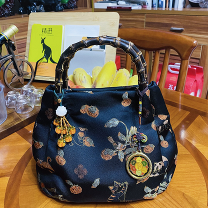 Heavyweight Songjin intangible cultural heritage silk bamboo bag handbag Chinese style gold niche shoulder handbag