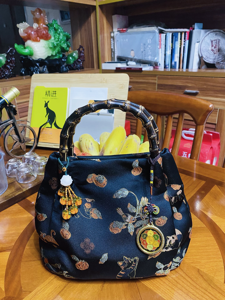 Heavyweight Songjin intangible cultural heritage silk bamboo bag handbag Chinese style gold niche shoulder handbag