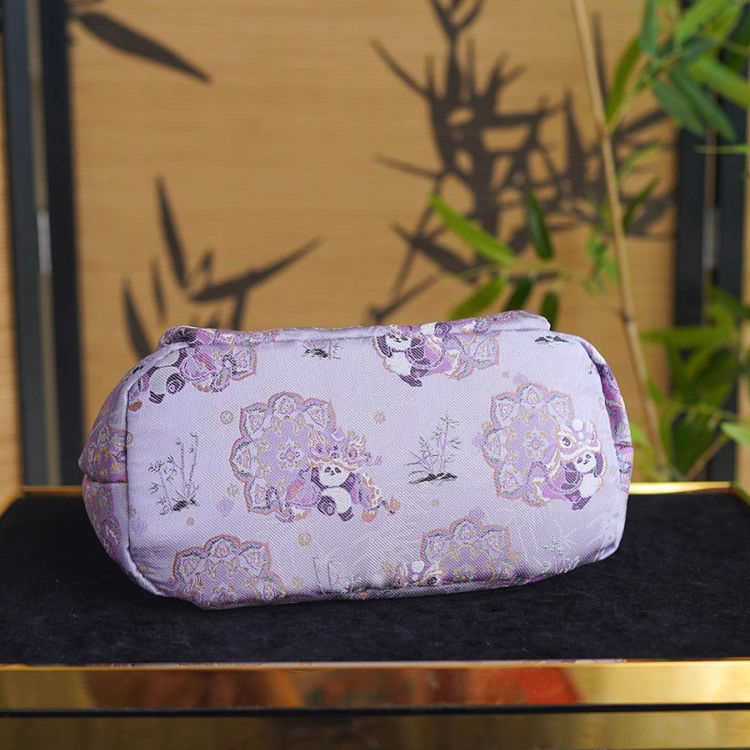 Songjin Silk Purple Panda Lion Dance Bamboo Handbag