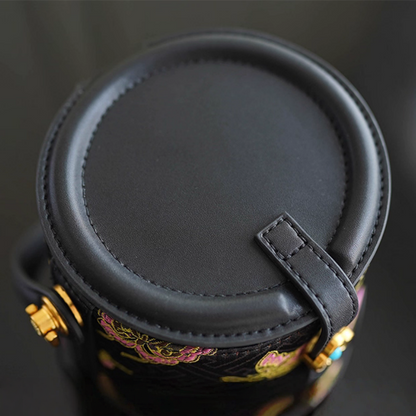 Intangible Cultural Heritage Song Brocade Silk Flower and Butterfly Bucket Bag Genuine Leather Hand Tote Shoulder Bag
