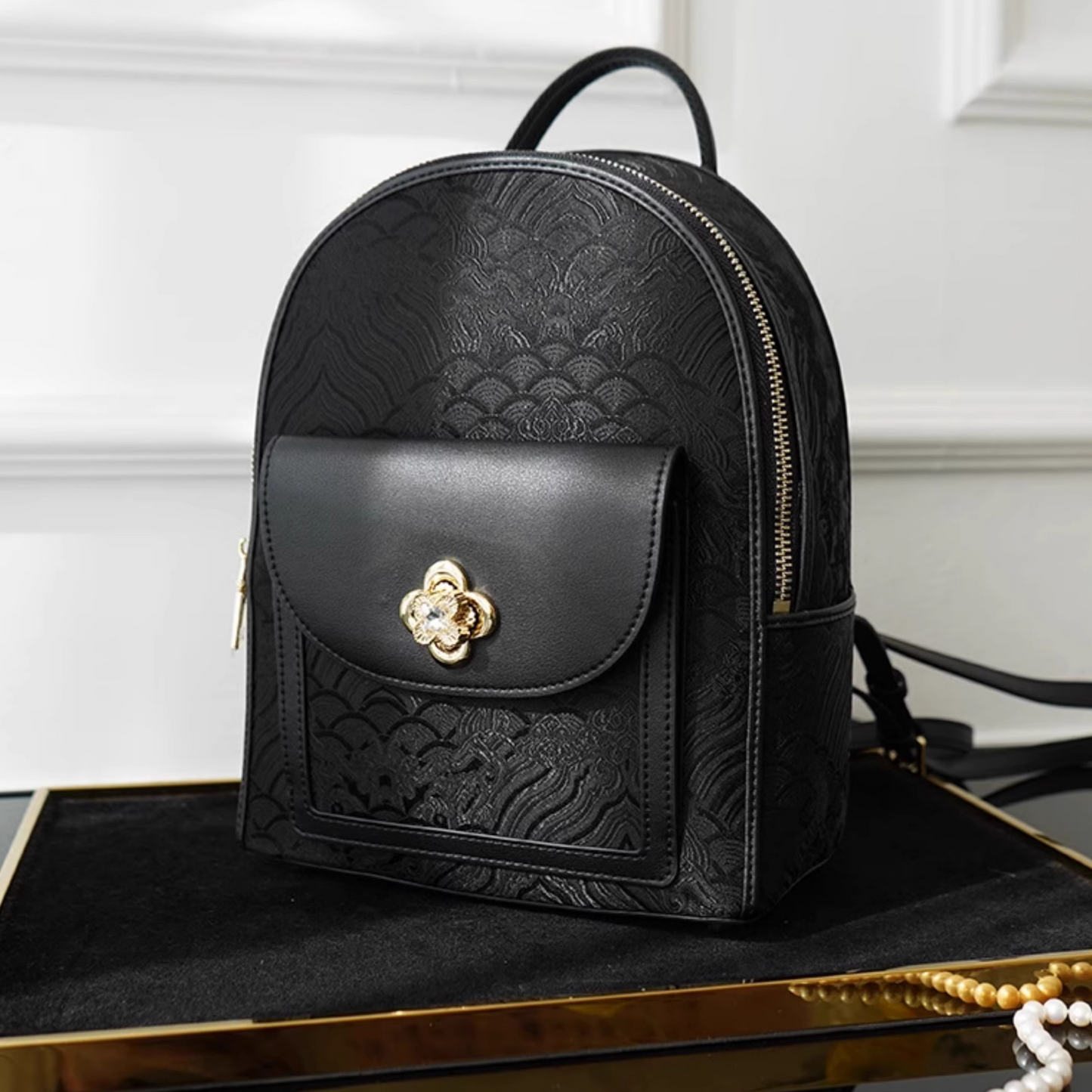 Seawater River Cliff Pattern Backpack Intangible Cultural Heritage Yunjin Zipper New Chinese Style Women's National Style Casual Bag